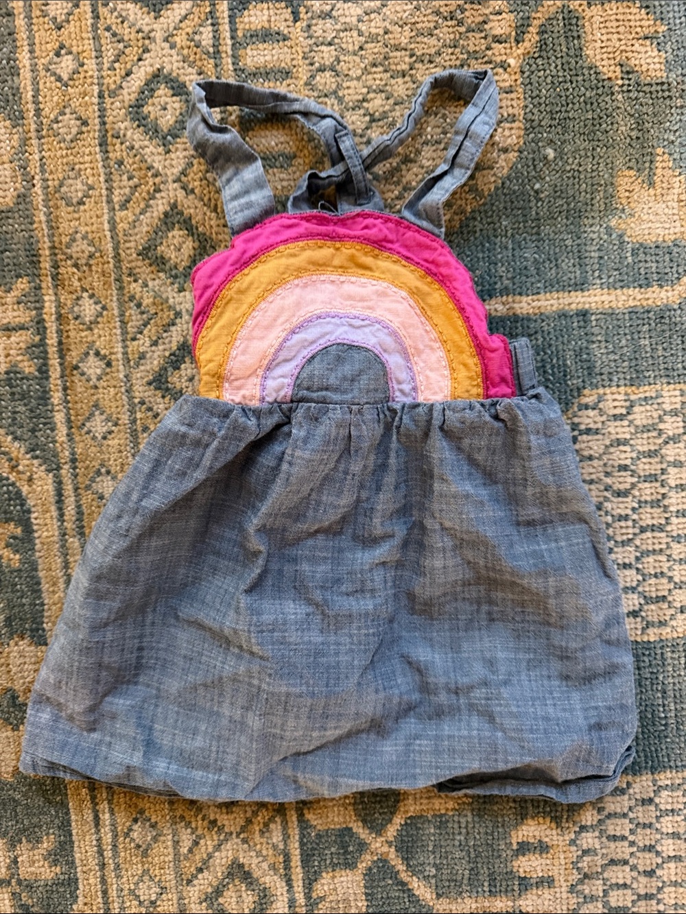 Cat & Jack Denim-Look Sundress with Pink, Yellow & Lavender Rainbow